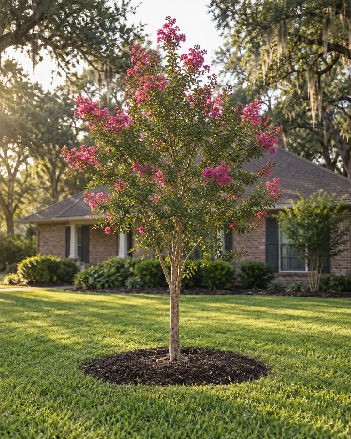 A young Crapemyrtle in pink bloom